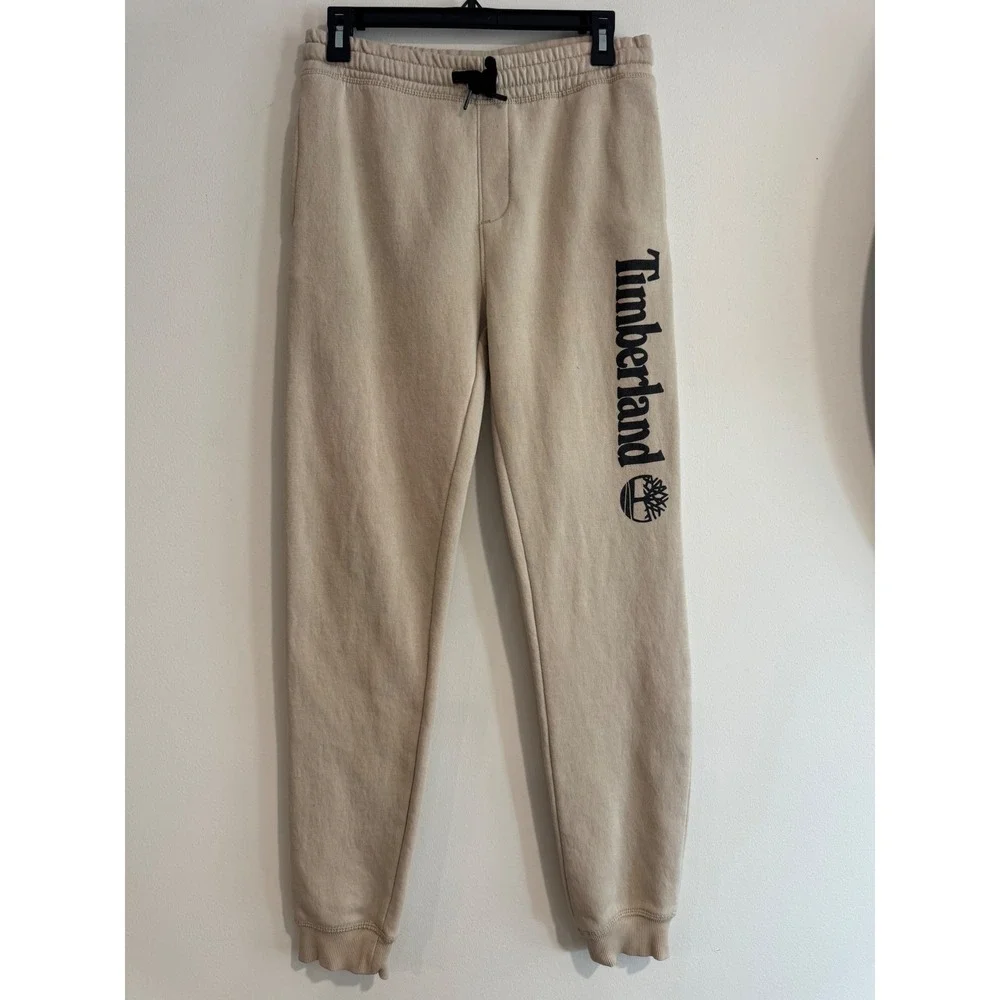 Timberland Fleece Logo Jogger Sweatpants Boys Large 14/16 Tan Graphic Leg